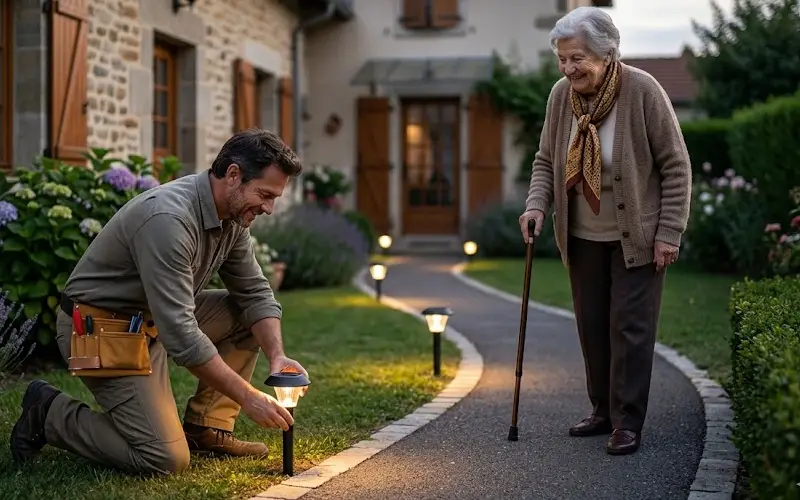 Installation éclairage extérieur et spot de sécurité pour seniors